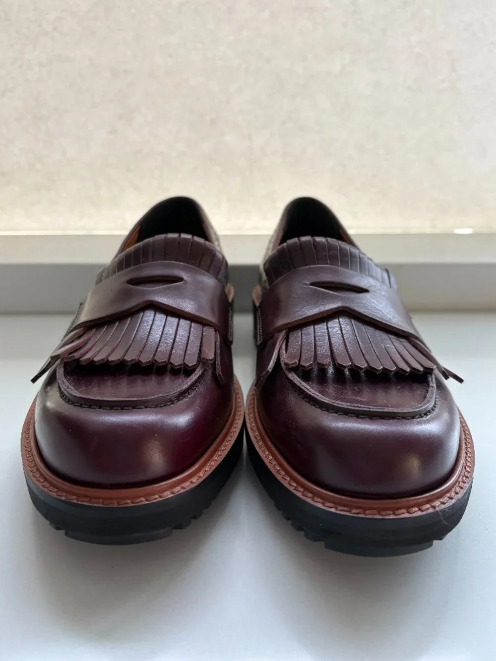Ecco Metropole Oslo Penny Loafers Leather Kiltie Brogue Slip On Ruby Size 37 NEW